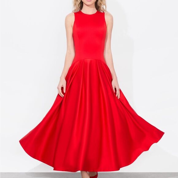 Alice + Olivia Adley Drop Waist Midi Dress Bright Ruby Red Women’s Size US 4 (S) - Picture 9 of 14